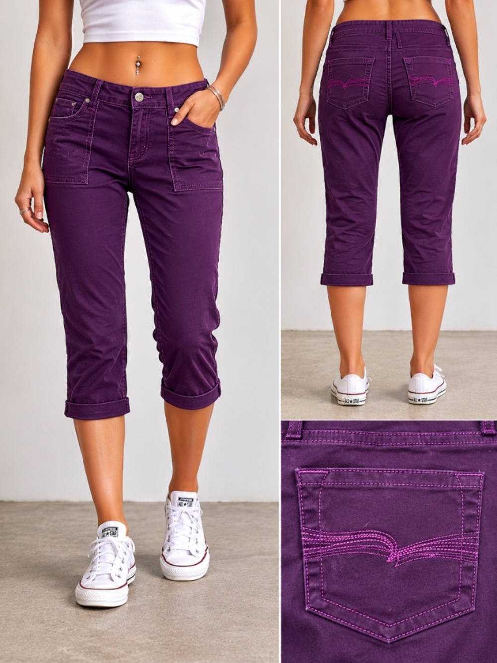 Purple Plum Faded Glory Denim Capri Pants Womens Size 6 Stretch Cropped Jeans VG